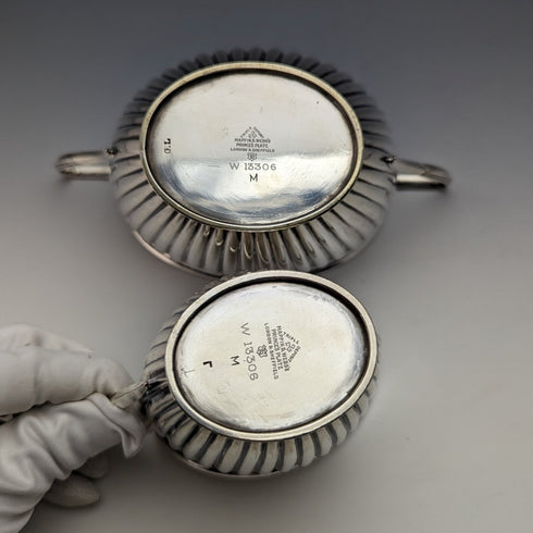 約 1905 年英國古董鍍銀糖罐和奶油罐 Mappin 和 Webb